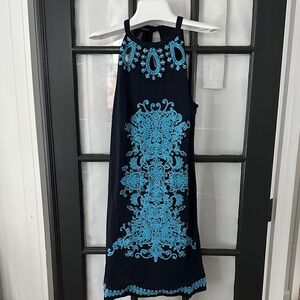 INC International Concepts Navy Dress with Blue Embroidery